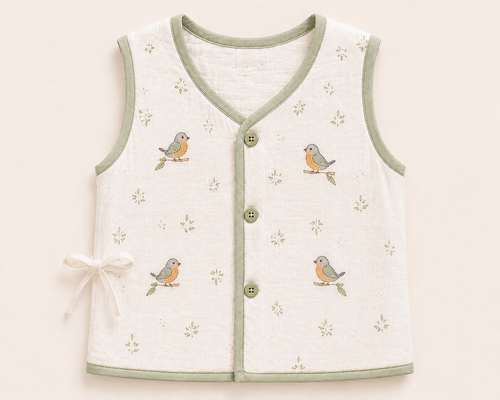 Crinkle Muslin Front Open Button Jabla – Set of 3 (Sleeveless)