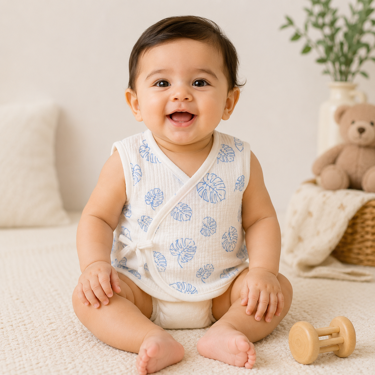 Coconut Kids Premium Muslin Jhabla Set of 3 – Pink, Blue & Brown