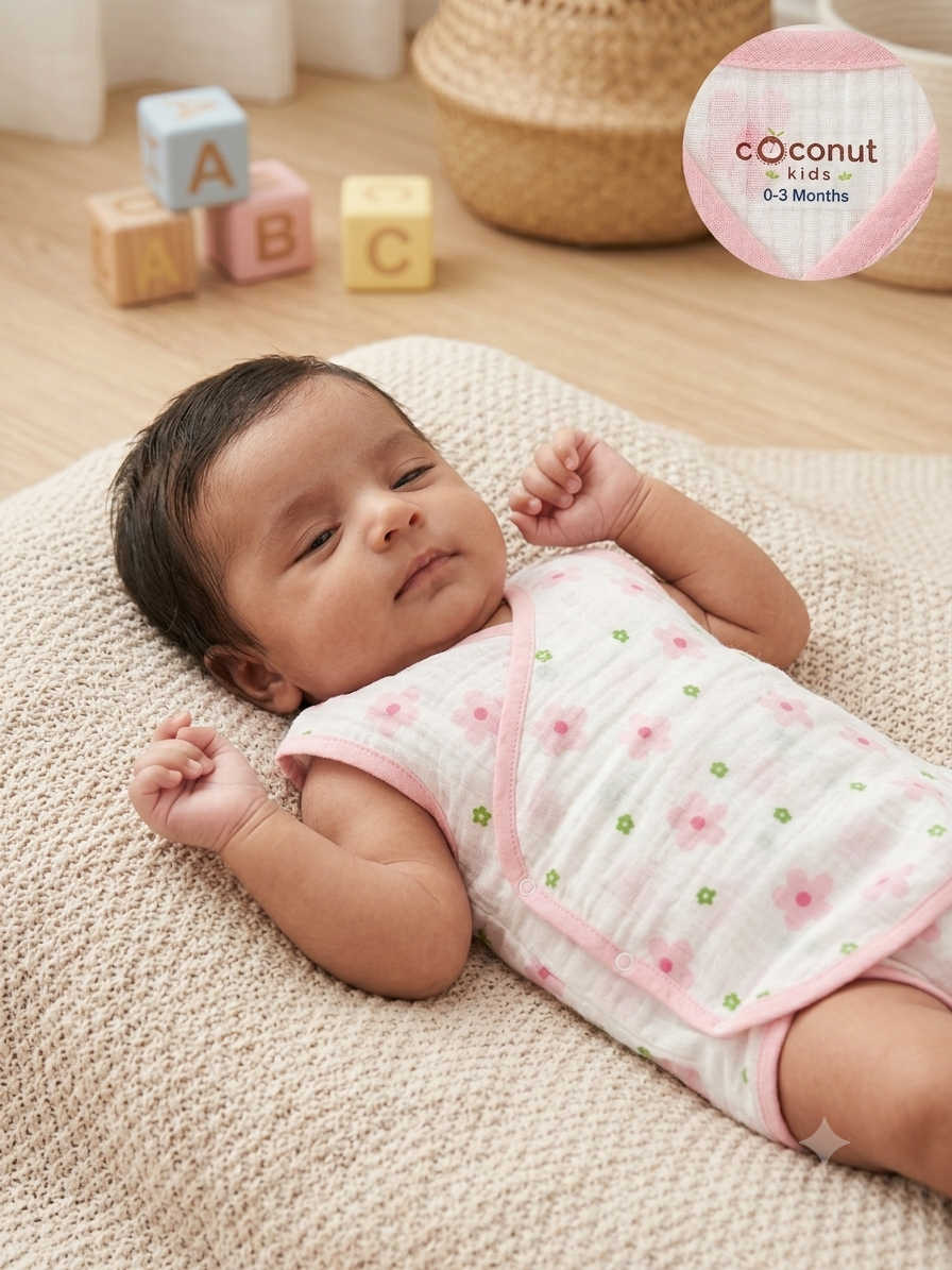 Coconut Kids Premium Muslin Jhabla Set of 3 – Pink, Blue & Green