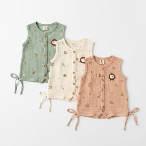 Crinkle Muslin Sleeveless Jabla Set of 3