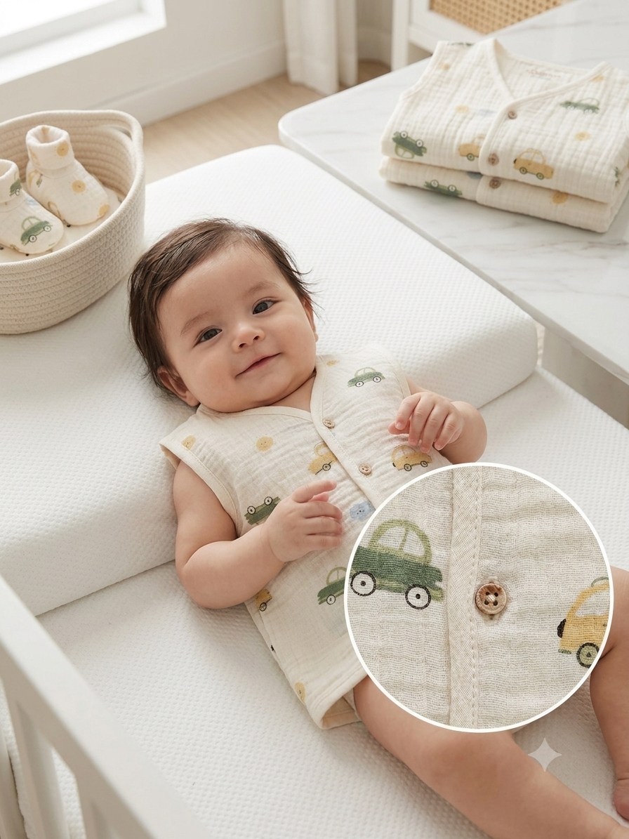 Coconut Kids Premium Muslin Jhabla Set of 3 – Pink, Brown & Green